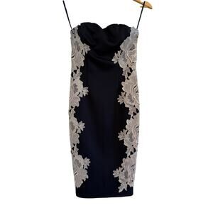 AX Paris Floral Lace Cocktail Dress Womens 8 Formal Event Gala Dark Blue